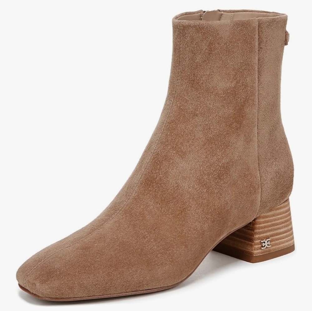 New In Box Sam Edelman Paige Almond Taupe Suede Ankle Boots Size 8.5